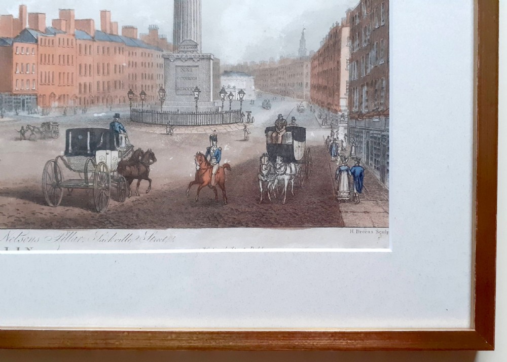 Ireland ca 1820 Dublin General Post Office and Nelson's Pillar, Sackville Street, hand coloured engraving, Henry Brocas the Younger, Irish, c.1798-1873. After Samuel Frederick Brocas, Irish, c.1792-1847. View III