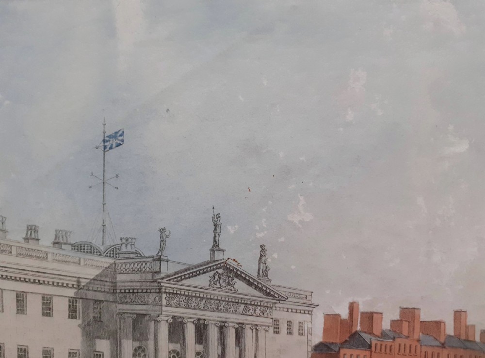 Ireland ca 1820 Dublin General Post Office and Nelson's Pillar, Sackville Street, hand coloured engraving, Henry Brocas the Younger, Irish, c.1798-1873. After Samuel Frederick Brocas, Irish, c.1792-1847. View IV