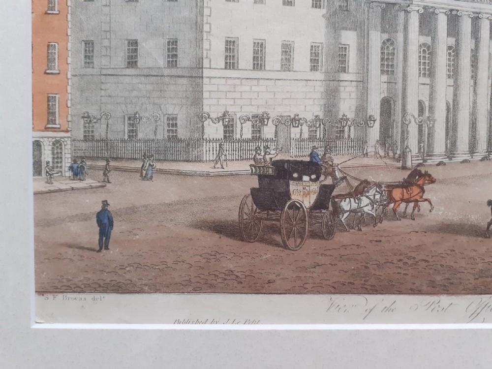 Ireland ca 1820 Dublin General Post Office and Nelson's Pillar, Sackville Street, hand coloured engraving, Henry Brocas the Younger, Irish, c.1798-1873. After Samuel Frederick Brocas, Irish, c.1792-1847. View V