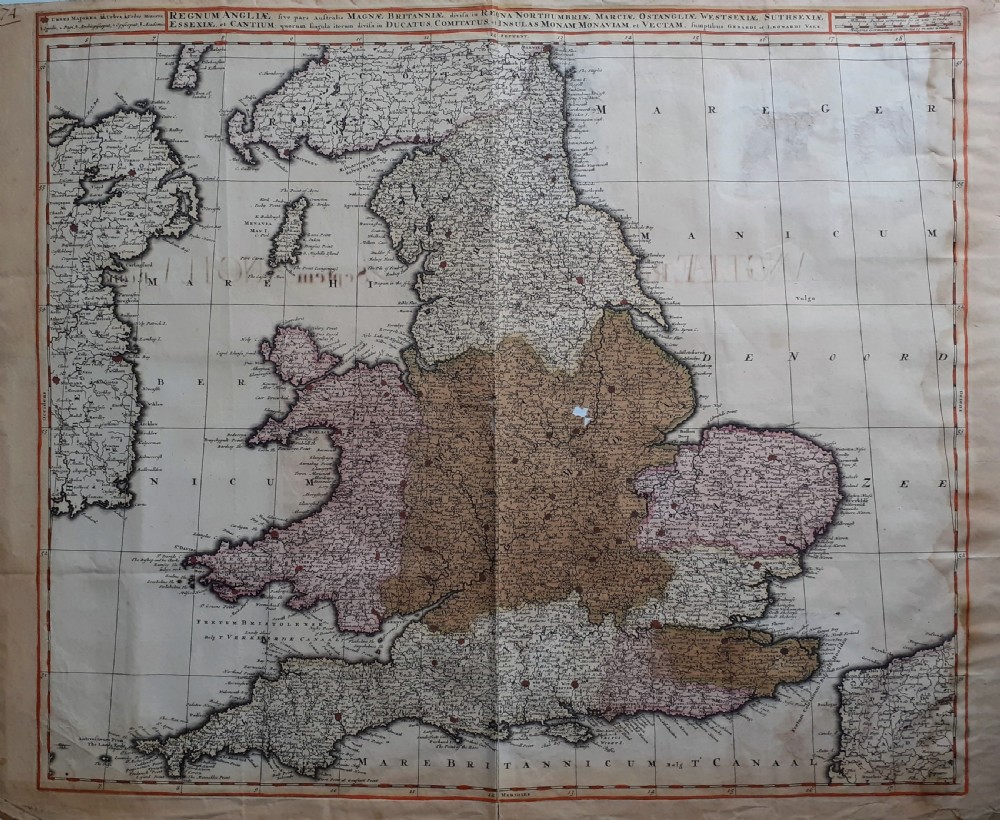 Rare 1724 hand coloured map of England and Wales with engravings of English Kings dating from 1649 