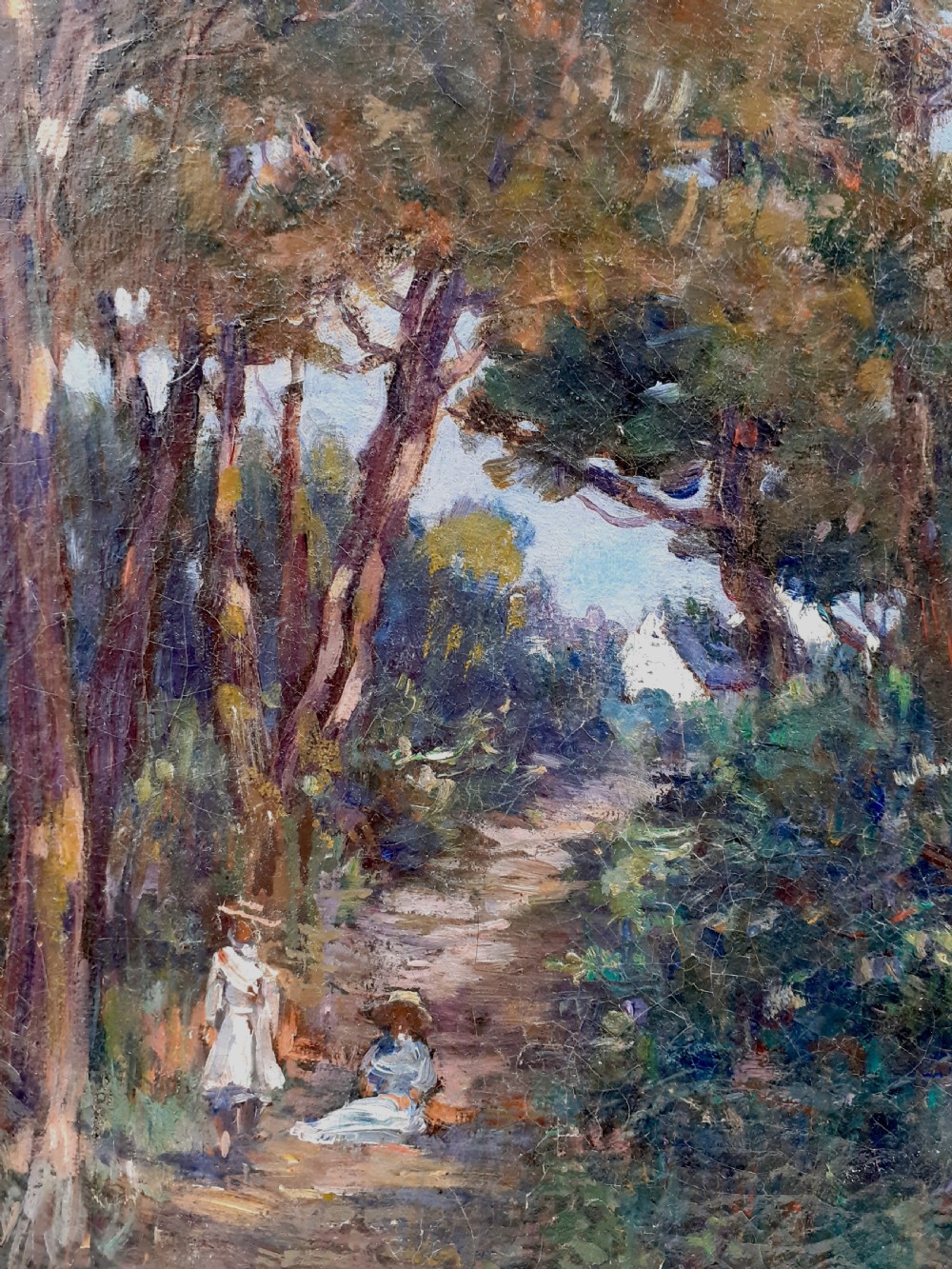Two girls on the path to the sea  circa 1900 belle epoque French antique oil on canvas View III