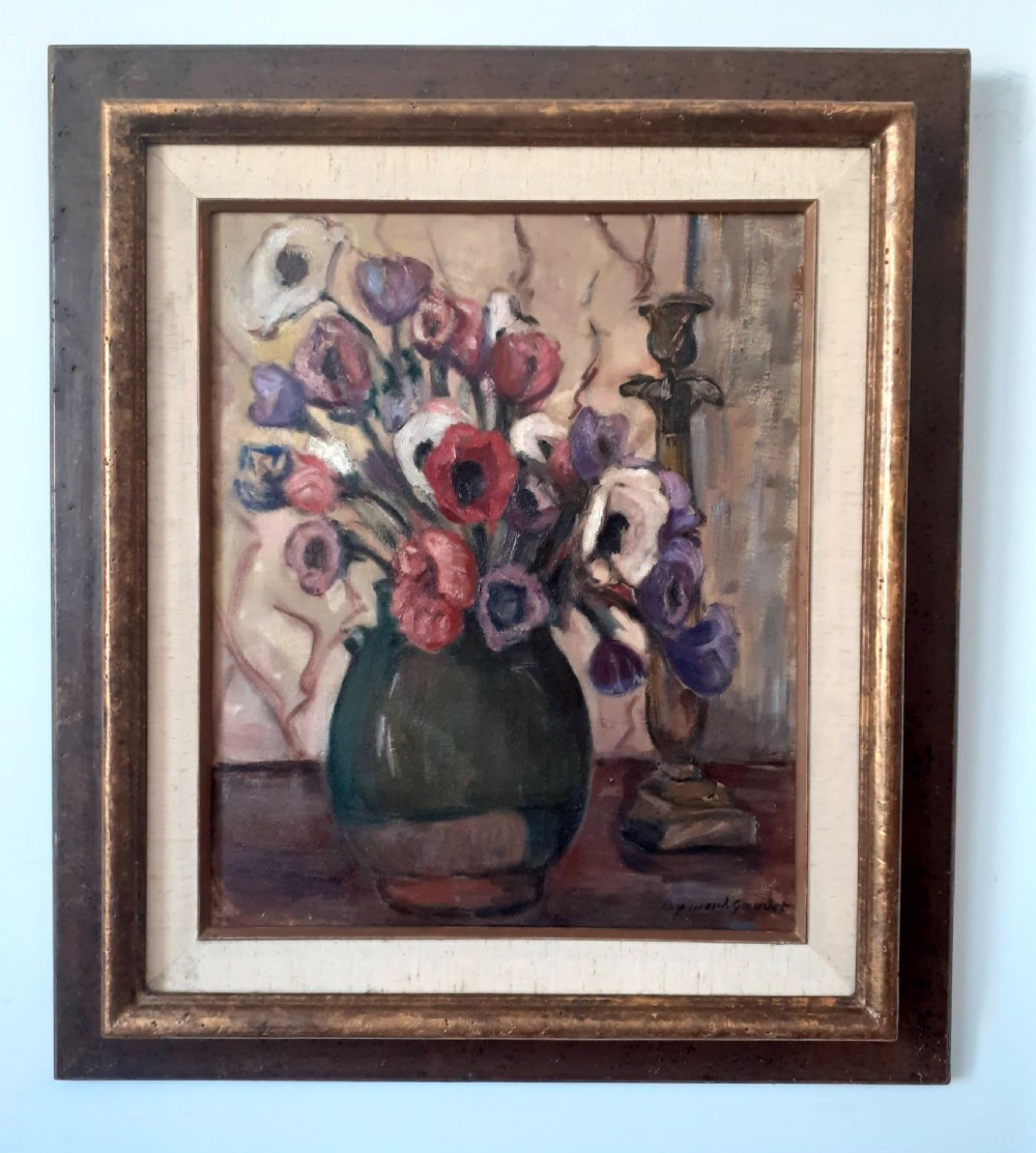 Anemones - floral still life by Matisse's student Gaudet, circa 1920 flowers French oil on canvas View II