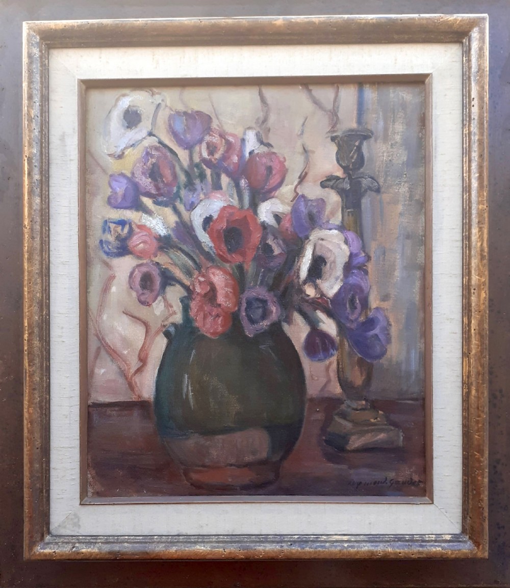 Anemones - floral still life by Matisse's student Gaudet, circa 1920 flowers French oil on canvas View IV