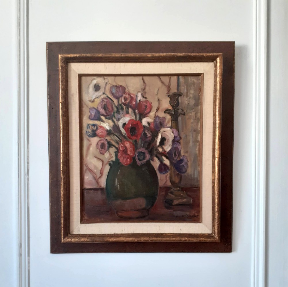 Anemones - floral still life by Matisse's student Gaudet, circa 1920 flowers French oil on canvas View V