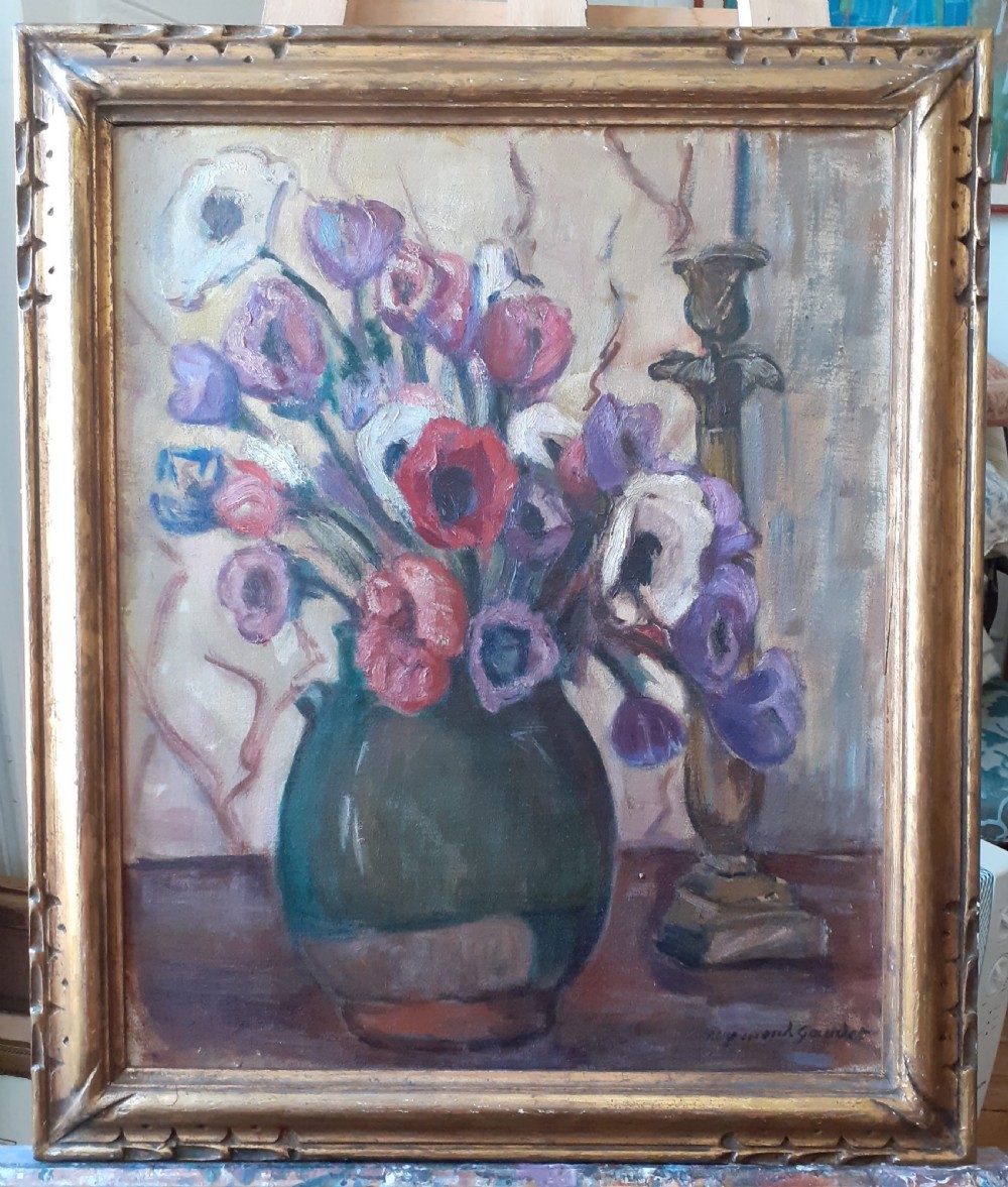 Anemones - floral still life by Matisse's student Gaudet, circa 1920 flowers French oil on canvas View VI
