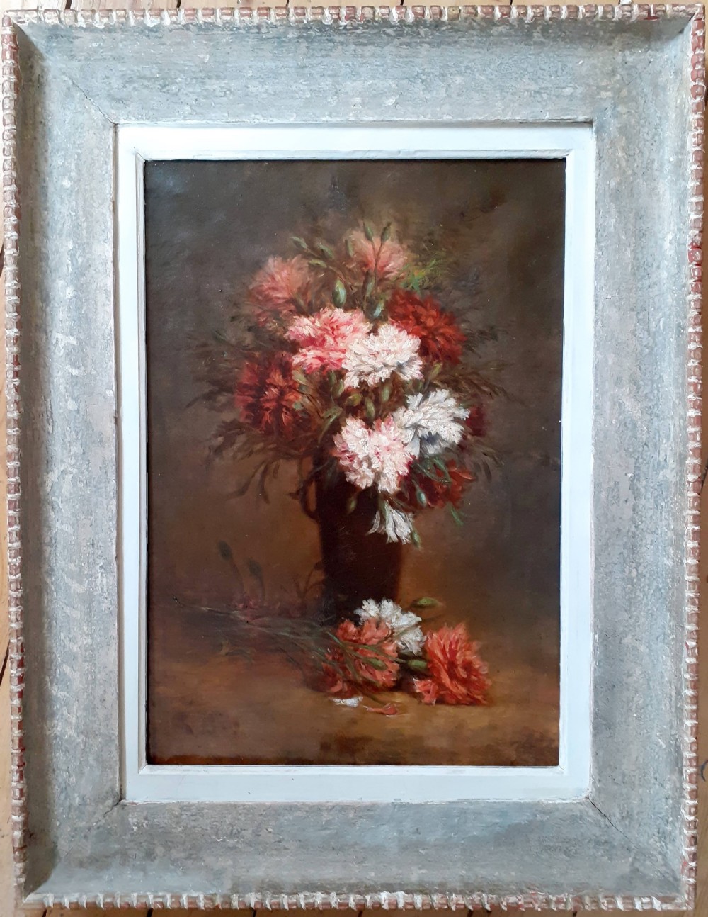 Art nouveau floral still life carnation flowers oil on canvas View II