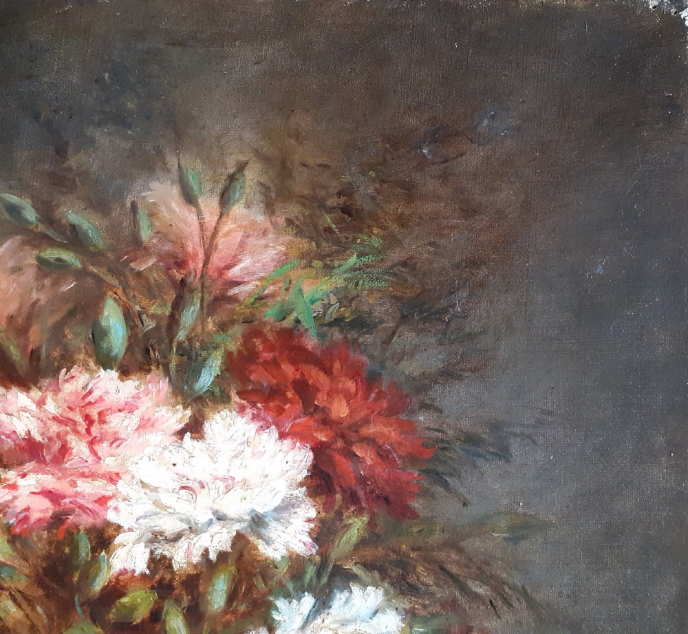 Art nouveau floral still life carnation flowers oil on canvas View III