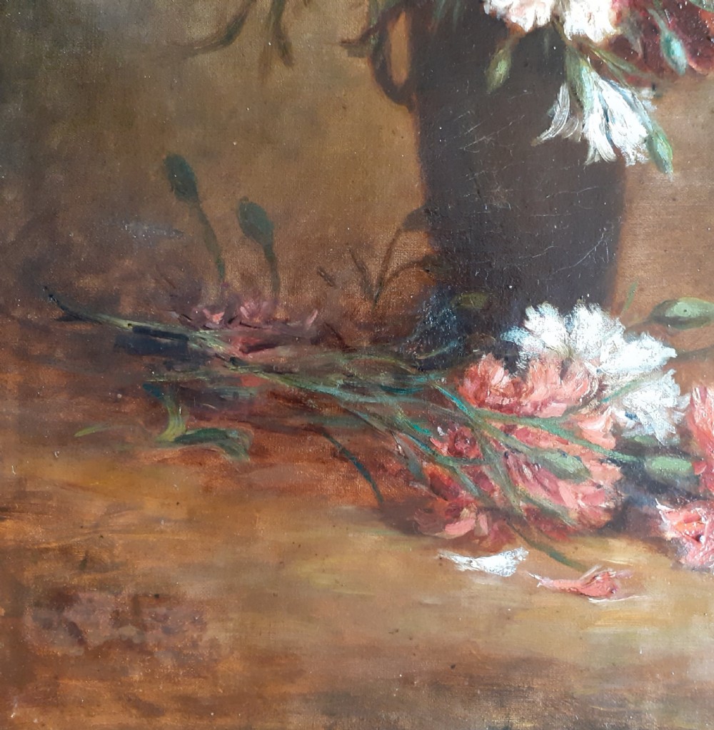 Art nouveau floral still life carnation flowers oil on canvas View IV