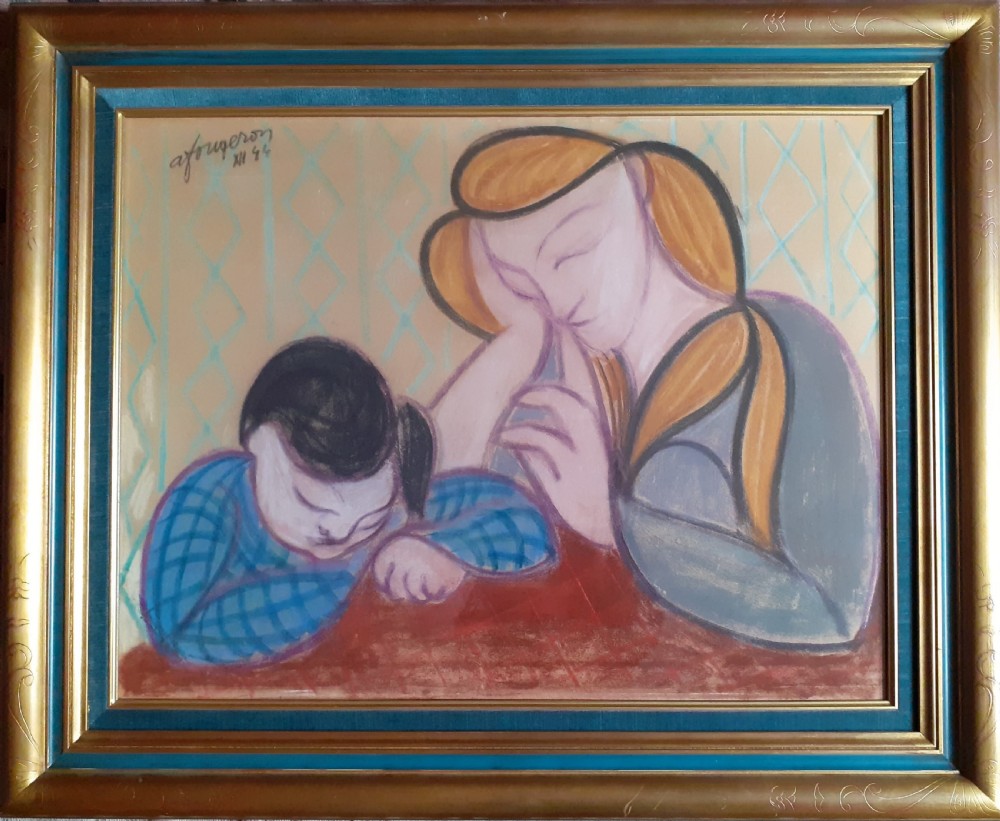 Masterpiece: cubist pop art precursor Tate Gallery artist Fougeron modernist family scene,  wartime 1944 pastel painting  View II