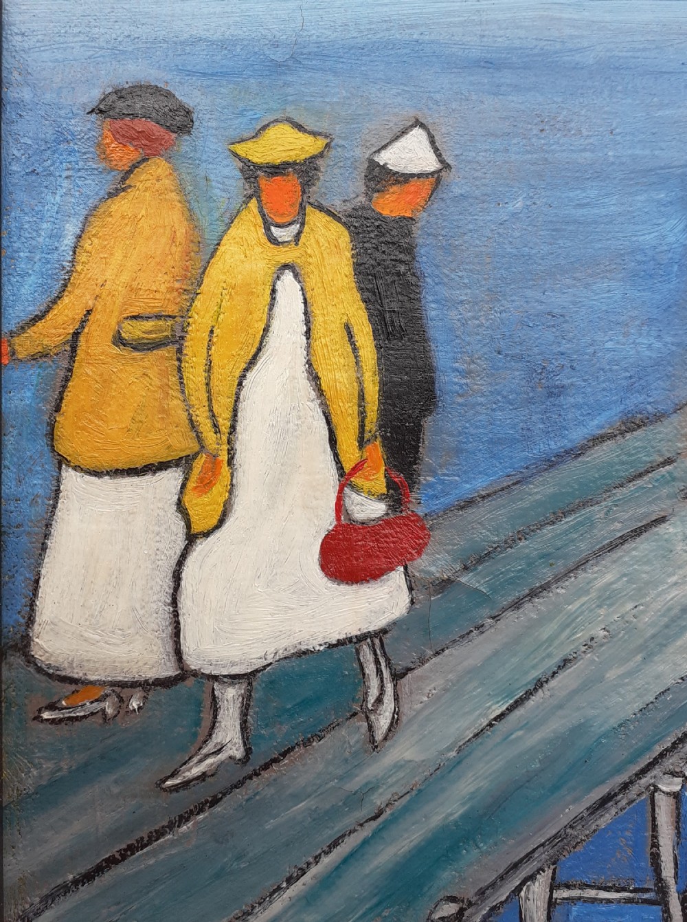 Me on the Pier by the sea, 192Os surrealist British Canadian outsider St Ives Cornwall artist by the French seaside oil on canvas  View II