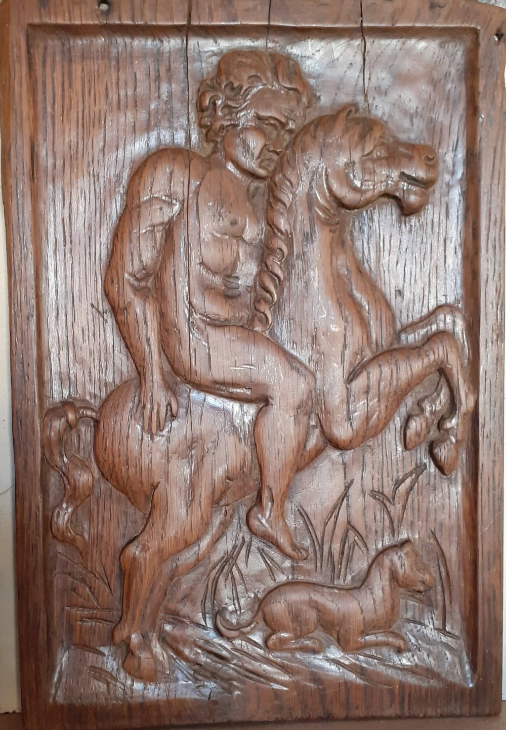 The Rider and his dog: antique 19th century sculpted panel 