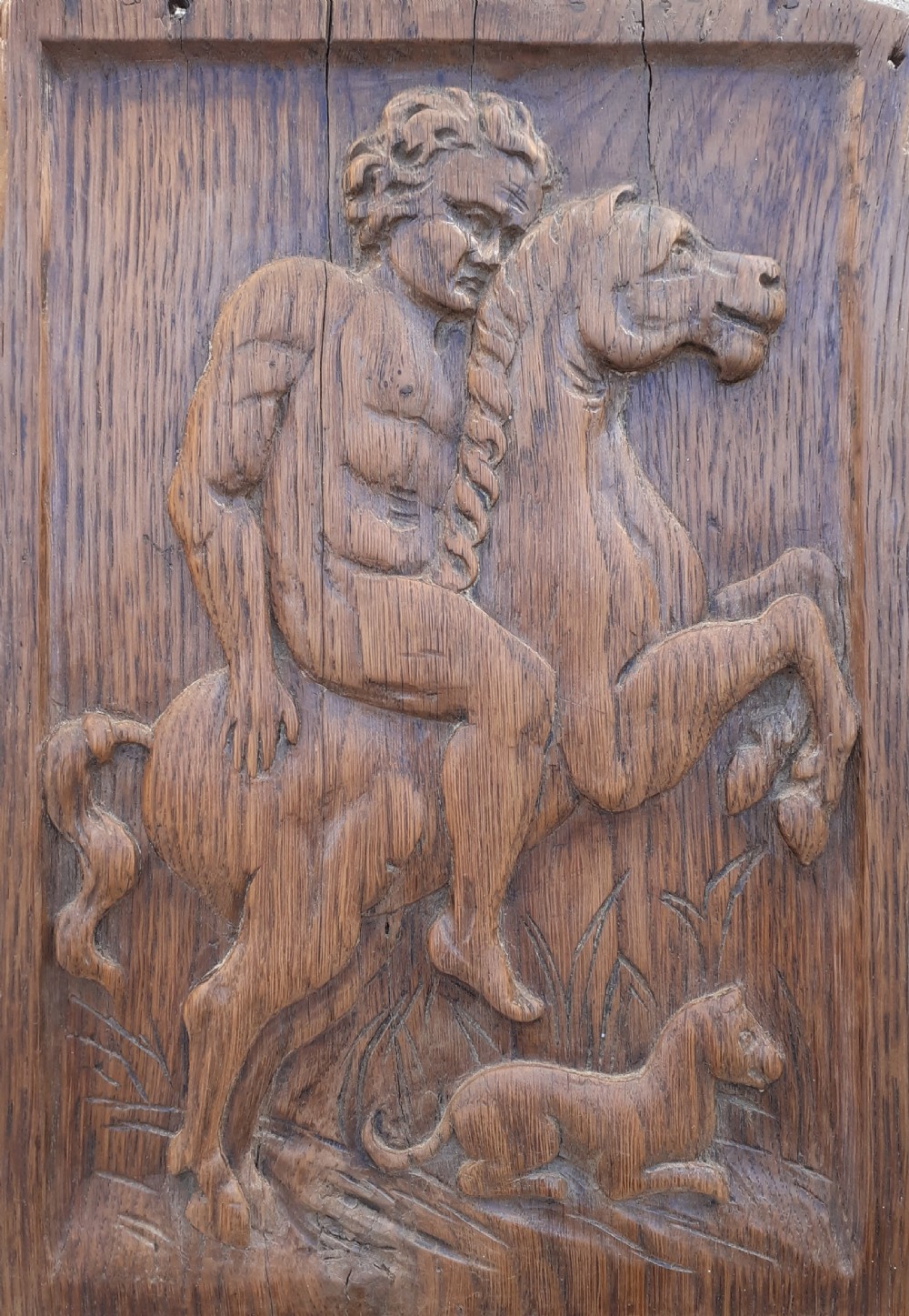 The Rider and his dog: antique 19th century sculpted panel  View II