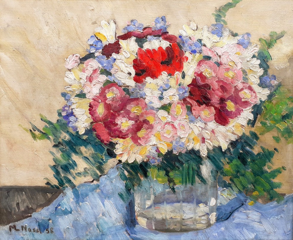 Spring Flowers: fresh French floral still life oil on canvas woman artist Nessi Valtat