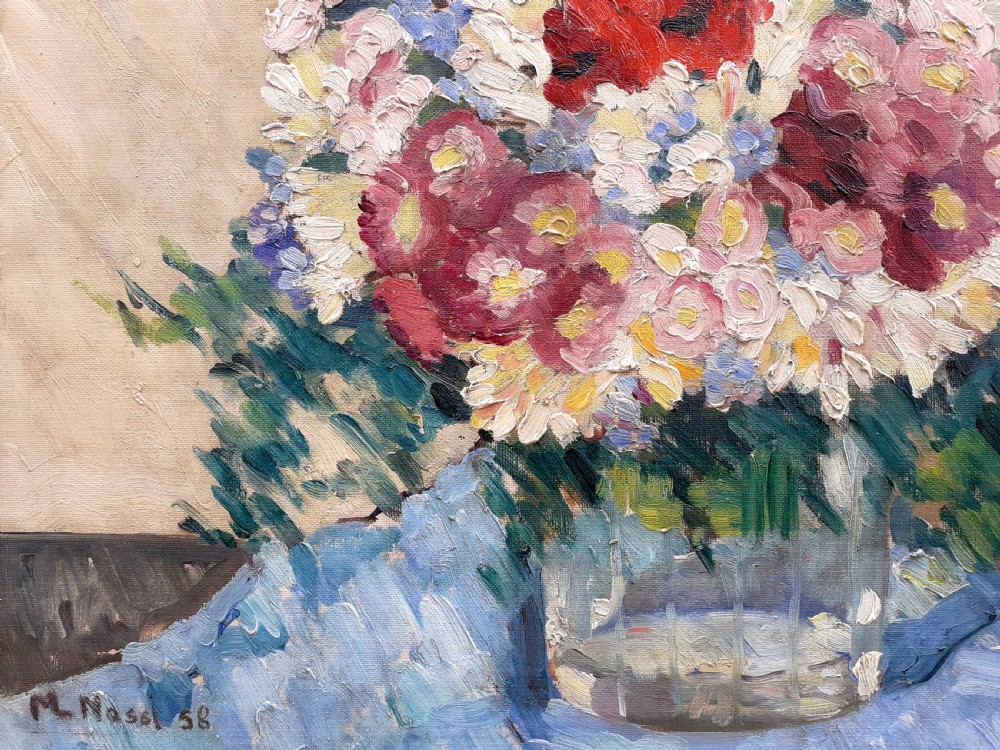 Spring Flowers: fresh French floral still life oil on canvas woman artist Nessi Valtat View IV
