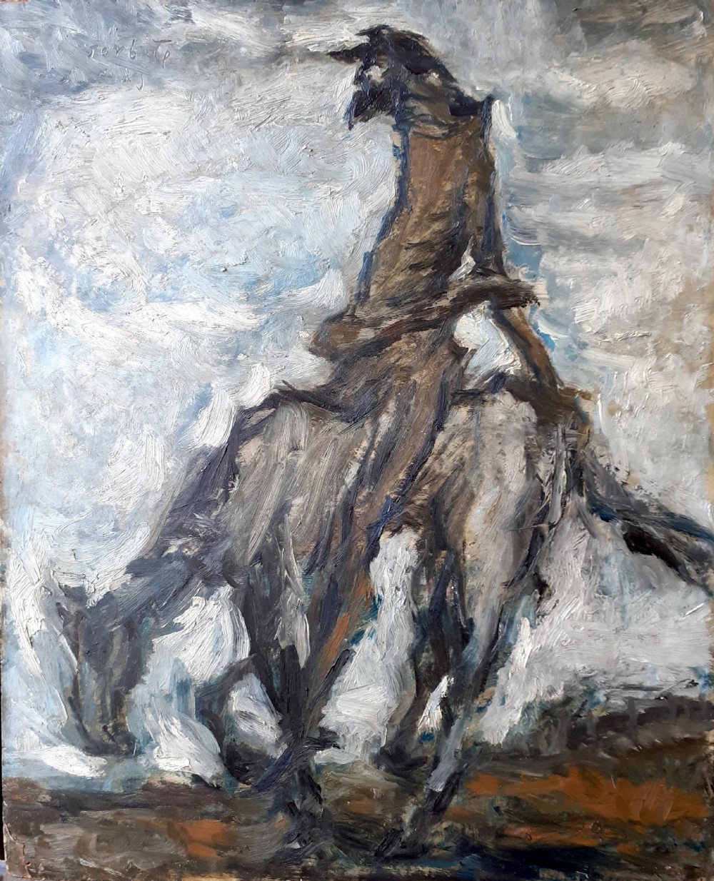 Riding out the Storm: the Quixotic rider, expressive French modernist oil on board