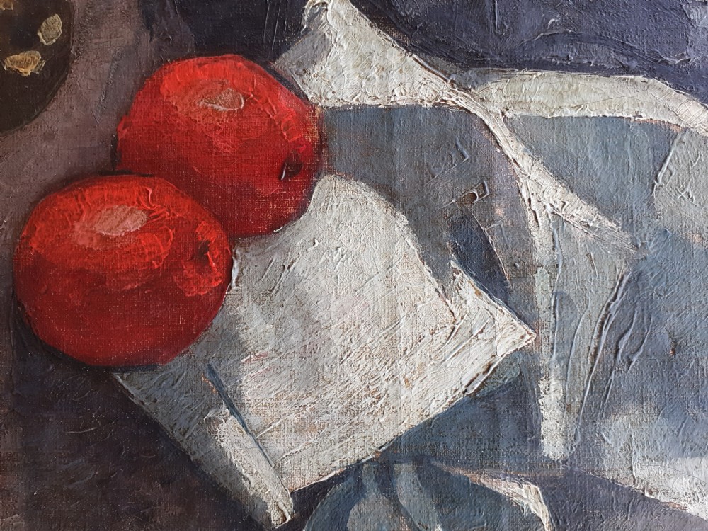 Cubist still life with apples, 1921, by Anthony Blunt's brother Wilfrid Blunt  antique oil on canvas View II