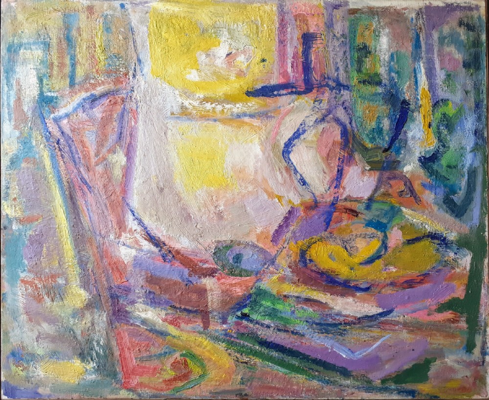 The lighted flooded room, large abstracted modernist interior, ca 1950 southern French oil on canvas View V