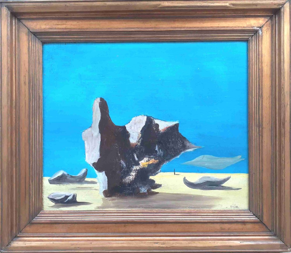 French Surrealist circa 1930, the magic rock, Oil On Canvas