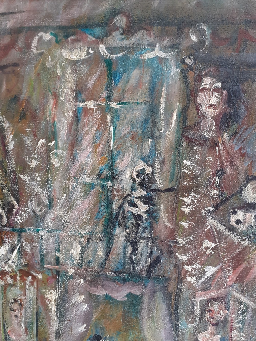 Danse macabre: skeletons and trapeze artists 1931 avant garde art deco period German expressionist oil on board View III