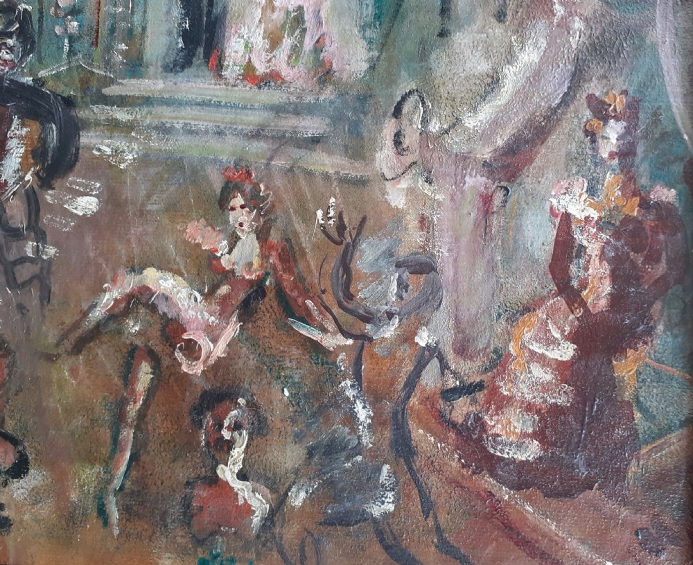 Danse macabre: skeletons and trapeze artists 1931 avant garde art deco period German expressionist oil on board View IV
