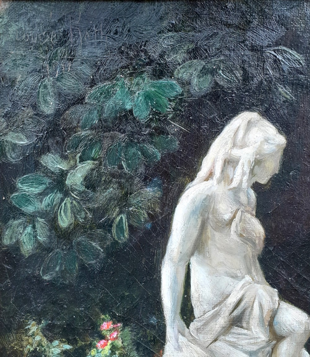 Goddess in the Park: art nouveau period landscaped garden with figures antique French oil on canvas View VIII