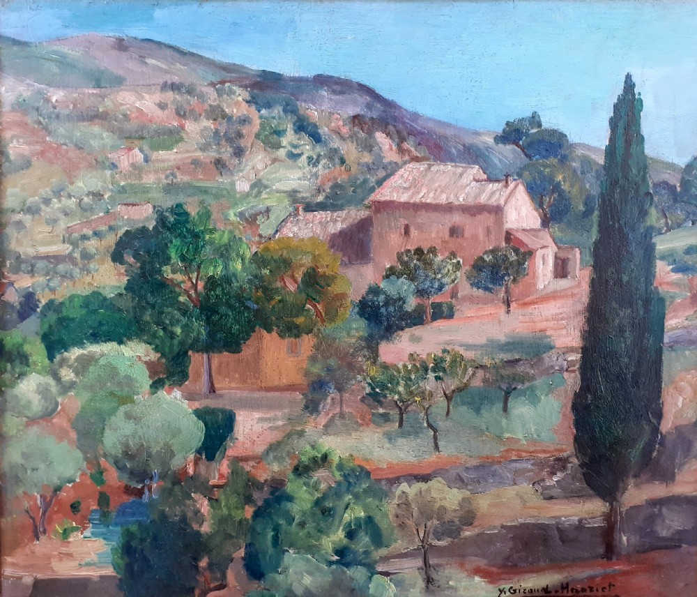 Summer in Provence circa 1935, the South of France, mediterranean landscape by French woman artist oil on panel 