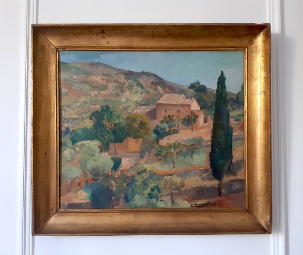 Summer in Provence circa 1935, the South of France, mediterranean landscape by French woman artist oil on panel  View III
