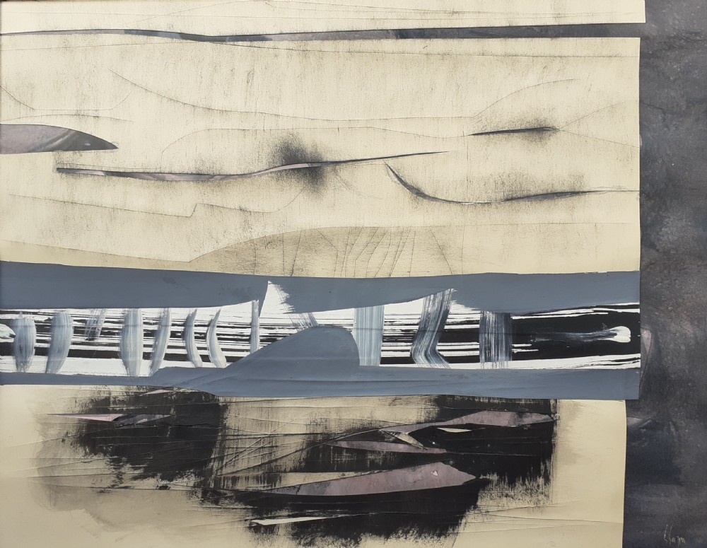 Abstracted boats, 1968 Scandinavian modernist landscape mixed media sea scape painting on paper View III