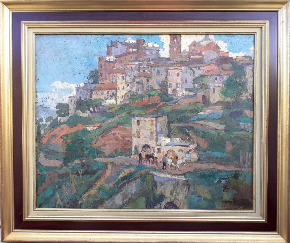 Woman artist 1927: Colourist landscape near Rome French Villa Medici laureate art deco period oil on board View II