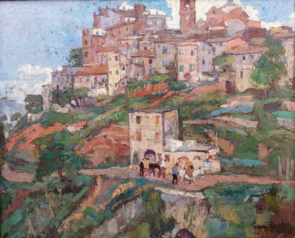 Woman artist 1927: Colourist landscape near Rome French Villa Medici laureate art deco period oil on board View VI