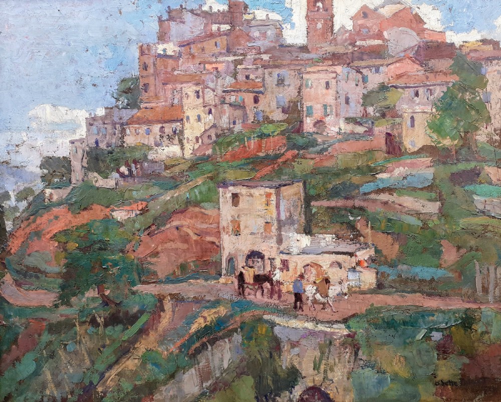 Woman artist 1927: Colourist landscape near Rome French Villa Medici laureate art deco period oil on board View VII