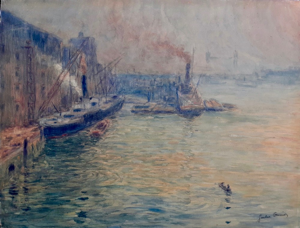 Masterpiece:  London Effect of Light and smoke on the Thames, Tower Bridge, 1907 contemporary to Monet watercolour on paper