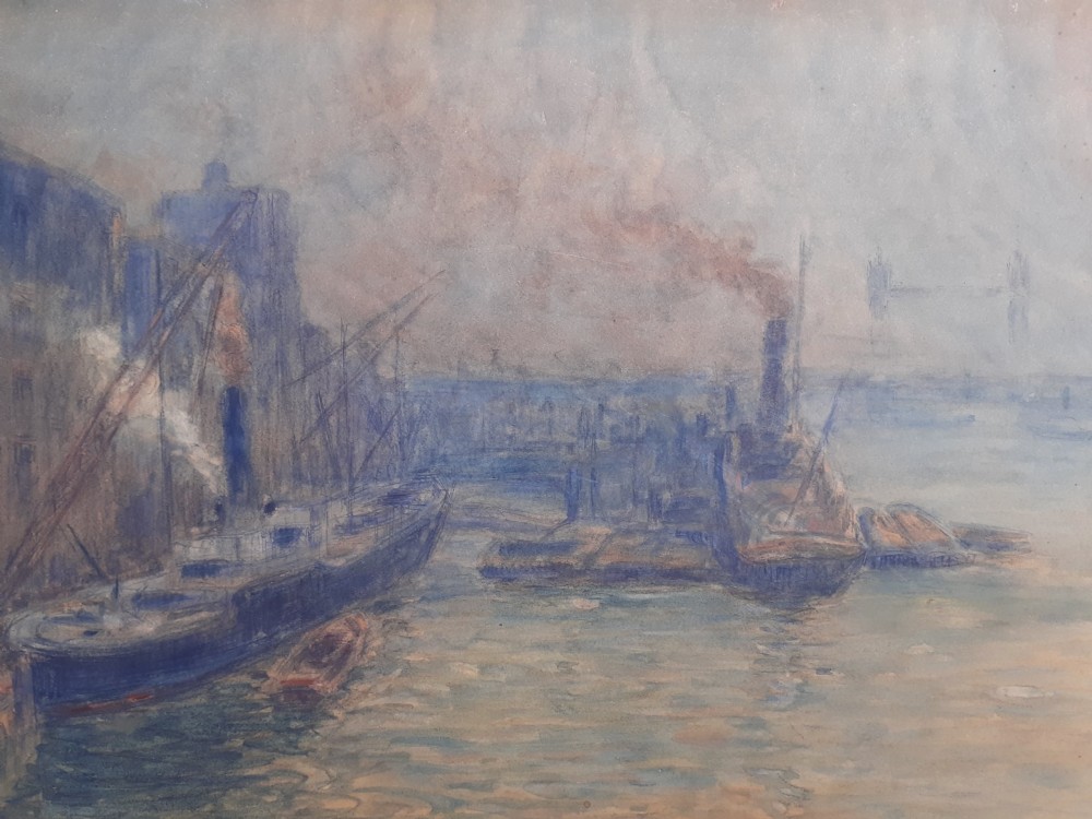 Masterpiece:  London Effect of Light and smoke on the Thames, Tower Bridge, 1907 contemporary to Monet watercolour on paper View IV