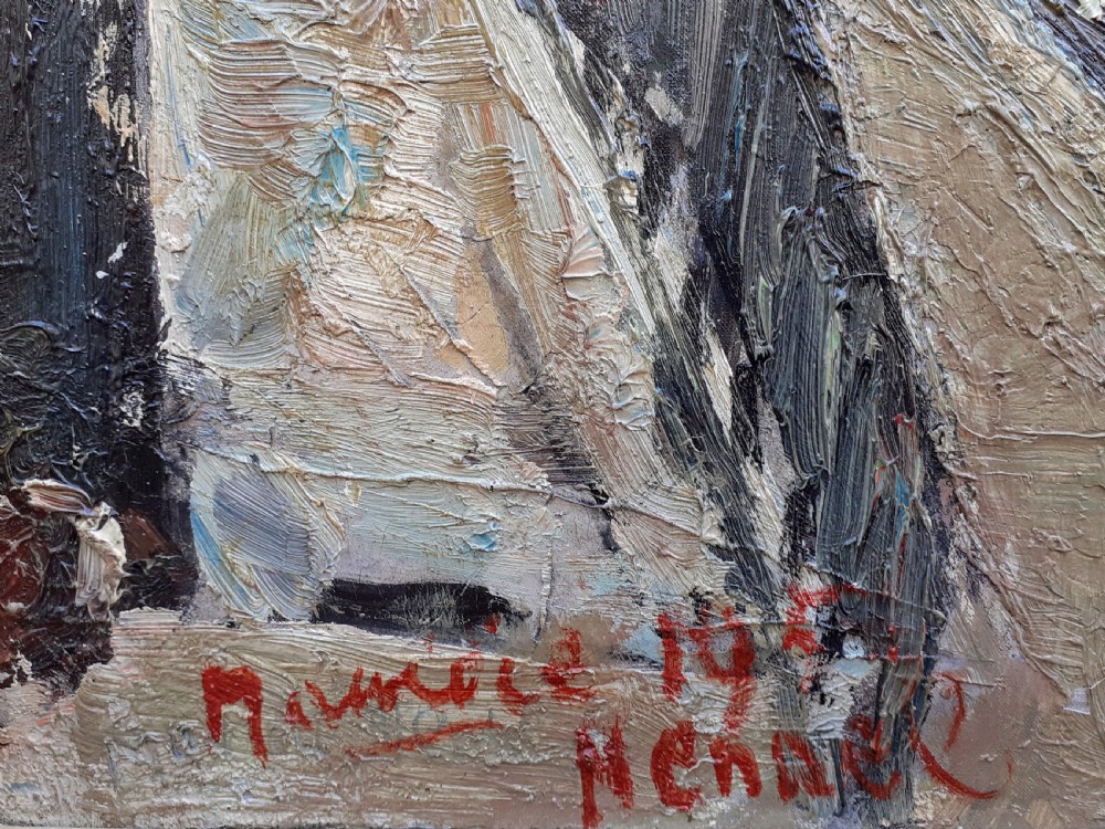 Utrillo-like Montmartre with Sacre Coeur antique French Paris cityscape with rich impasto oil on canvas View IV