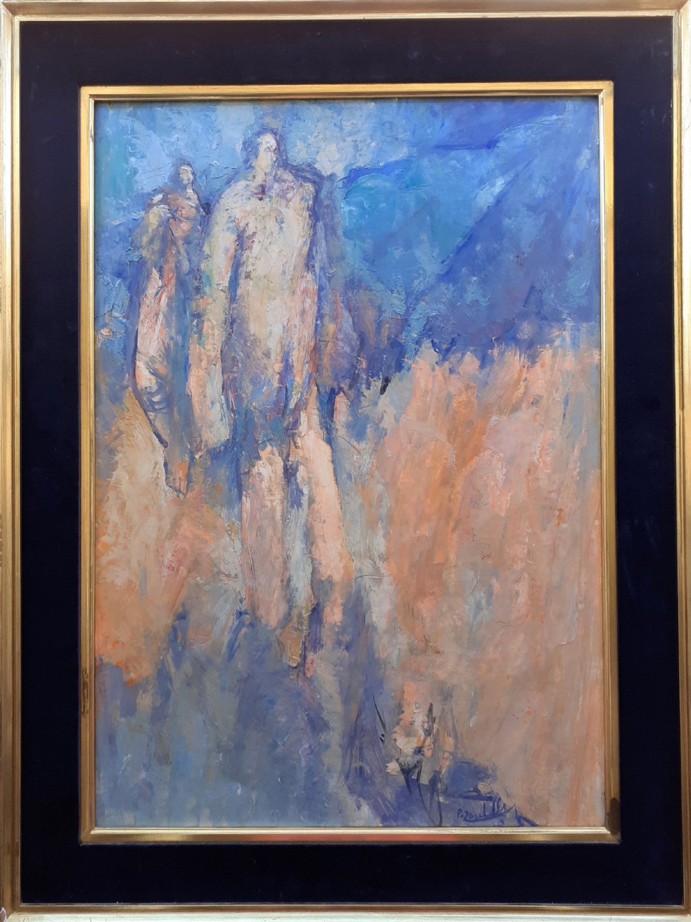 Abstracted walking figures, 1963 French expressive modern oil on canvas View III