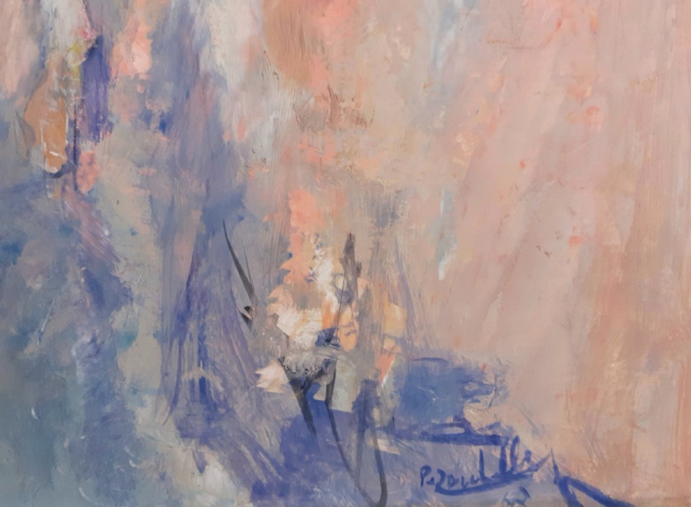 Abstracted walking figures, 1963 French expressive modern oil on canvas View VI
