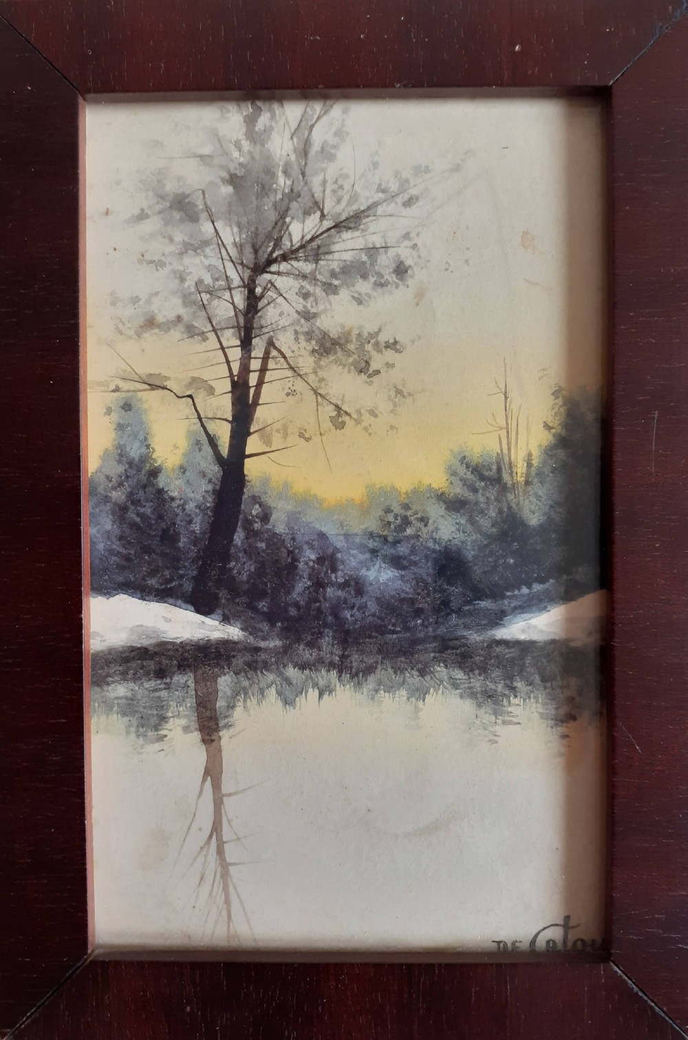 Winter by the lake, circa 1900, manner of Galien-Laloue, majestic miniature French gouache painting on paper View III
