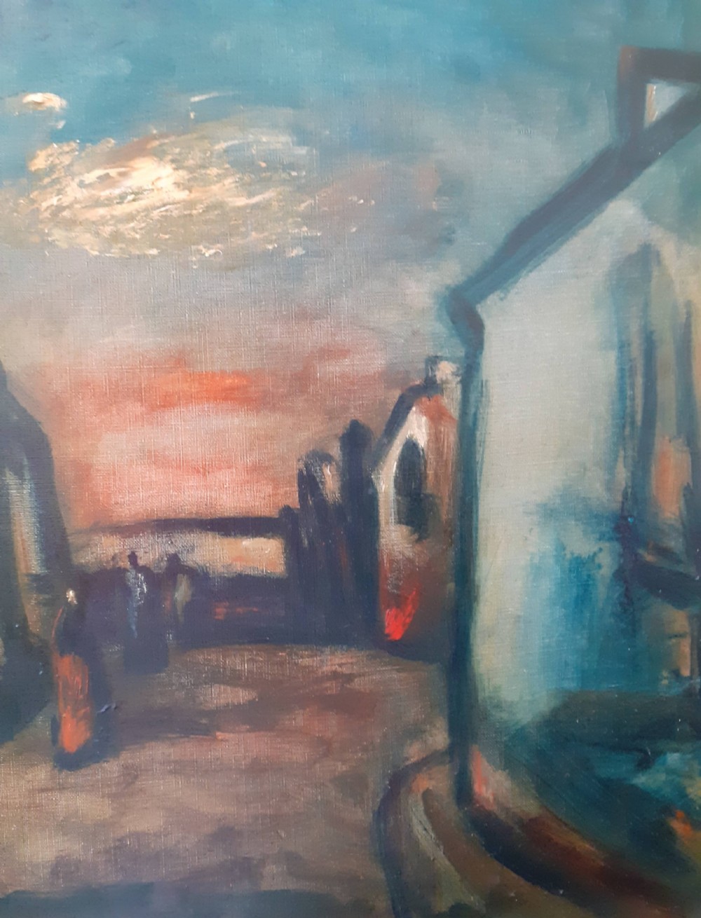 Cityscape, Magical street scene with figures, Austrian expressionist oil on canvas View IV