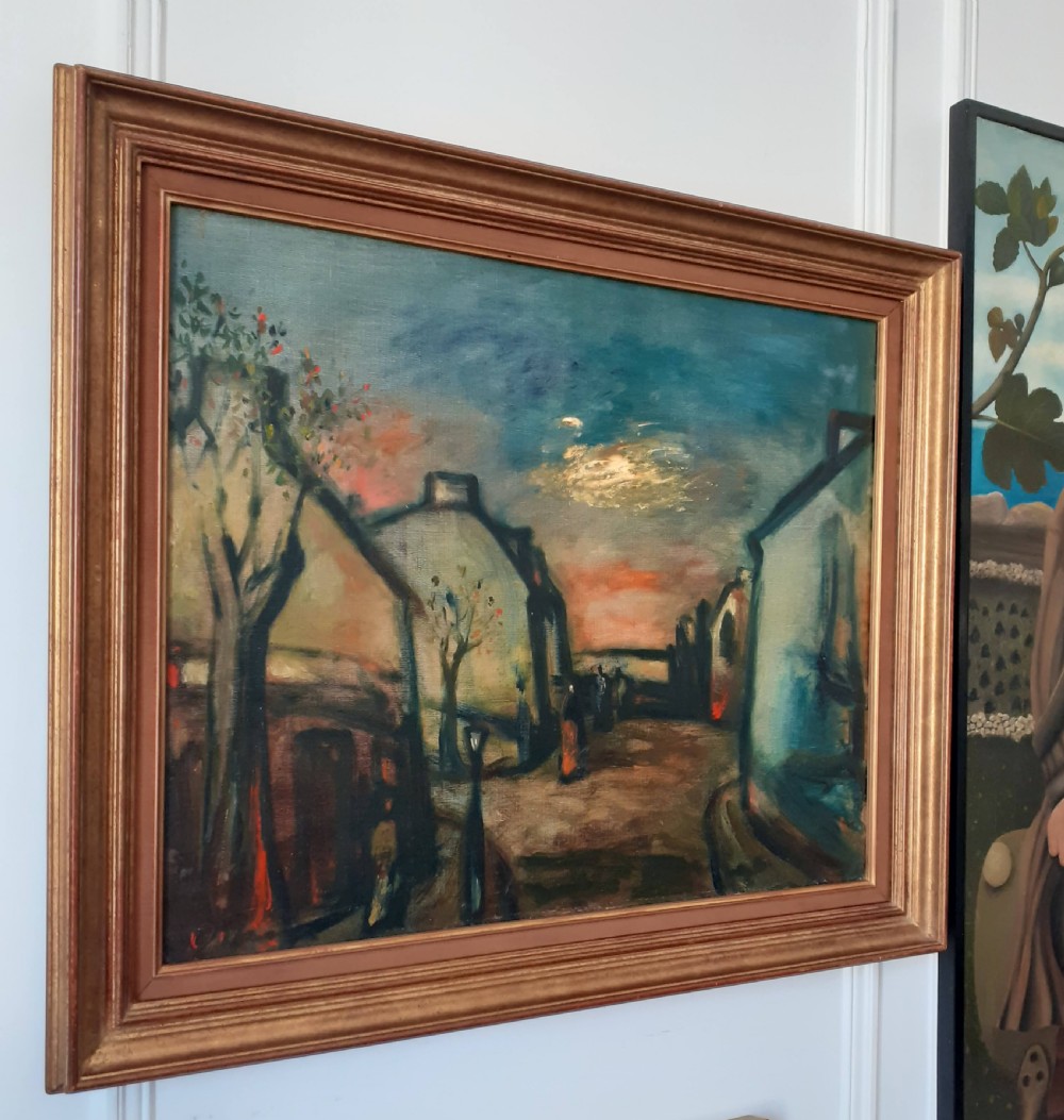 Cityscape, Magical street scene with figures, Austrian expressionist oil on canvas View VI