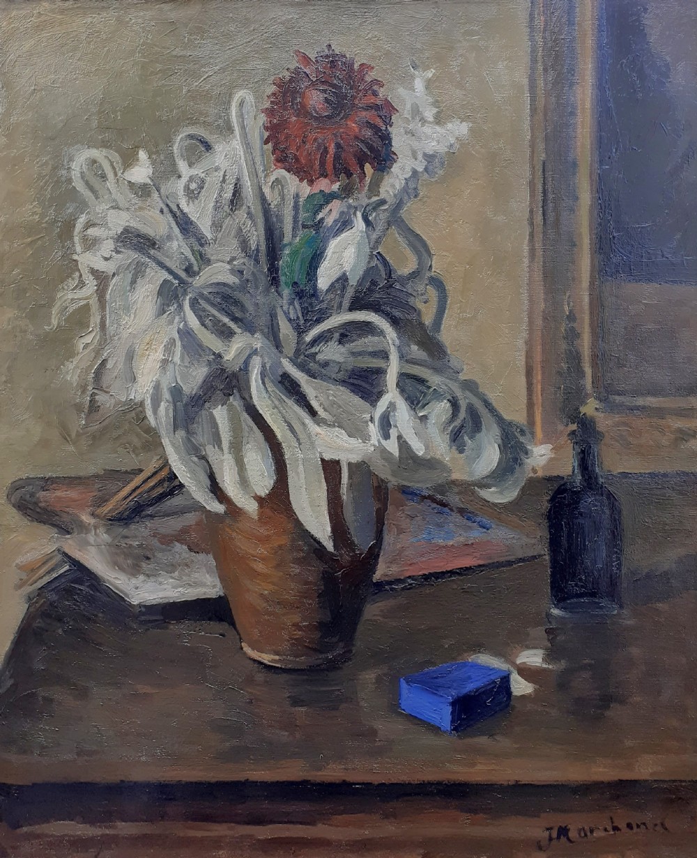 Masterpiece: Lamb's Ear by Bloomsbury Group artist Jean Hippolyte Marchand (1883–1941) circa 1920 floral still life with artist's palette oil on canvas