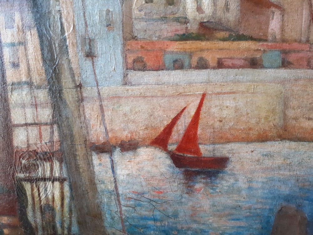 Harbour in Provence, the South of France: Mediterranean Cote d'Azure seascape oil painting circa 1925 View II