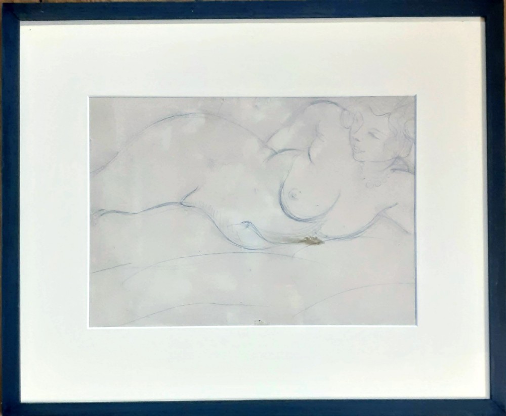 Matissian Nude, circa 1920, verso Limpley Stoke, Bath landscape: art deco period drawing and watercolour, lovely provenance View VI