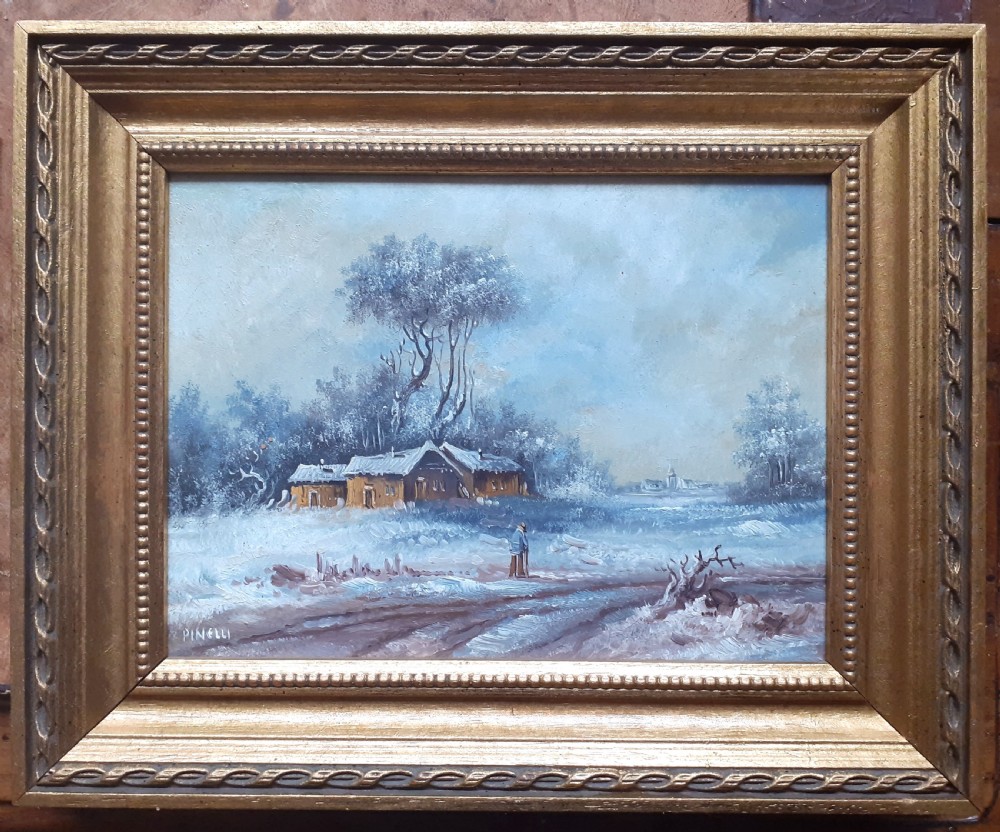 Winter Snow Scene with lone figure oil on board View IV