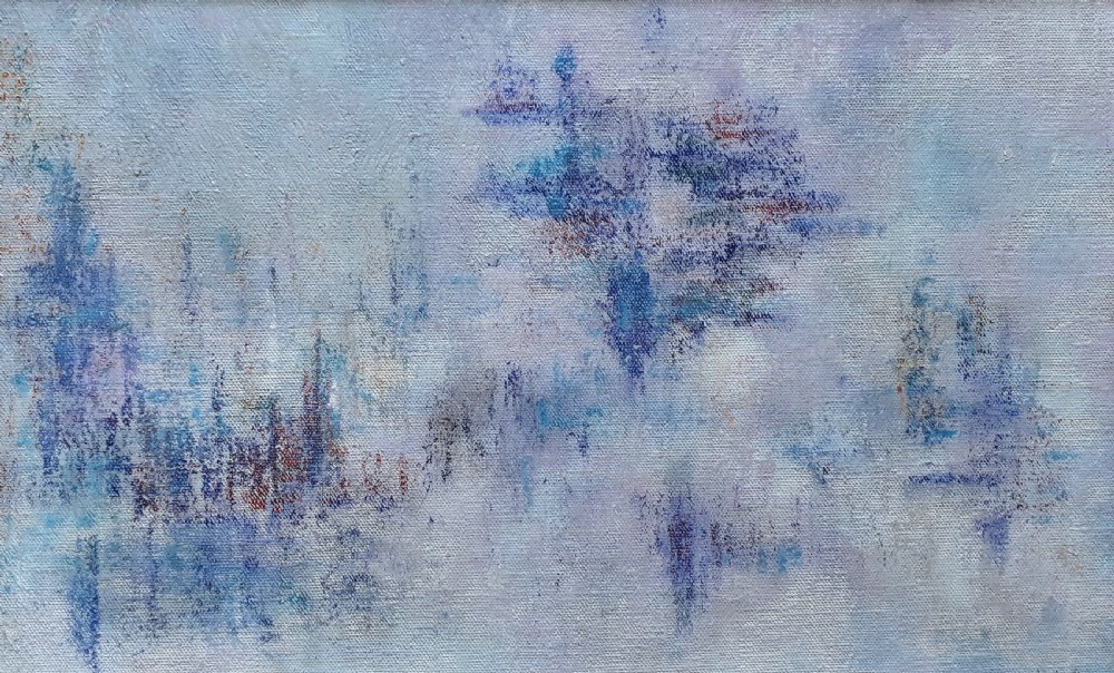 Blue Abstract Modernist Composition, circa 1960  Franco Mexican Woman artist oil on board View VII