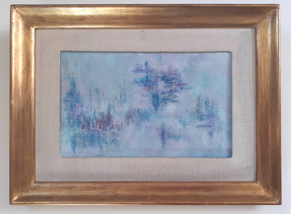 Blue Abstract Modernist Composition, circa 1960  Franco Mexican Woman artist oil on board View II