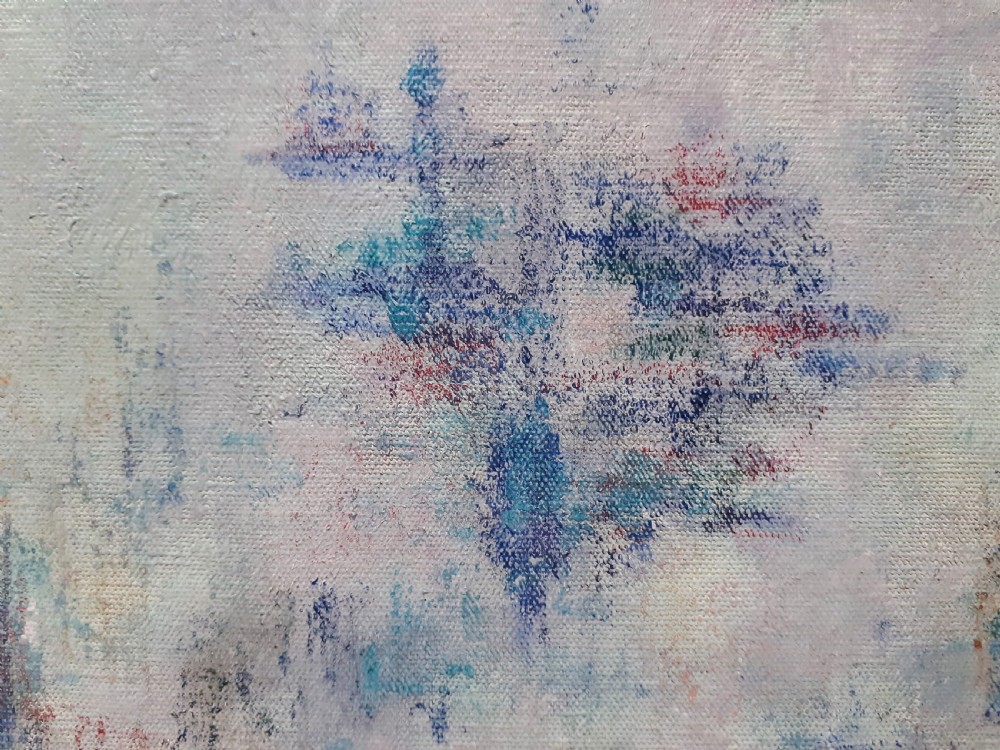 Blue Abstract Modernist Composition, circa 1960  Franco Mexican Woman artist oil on board View III