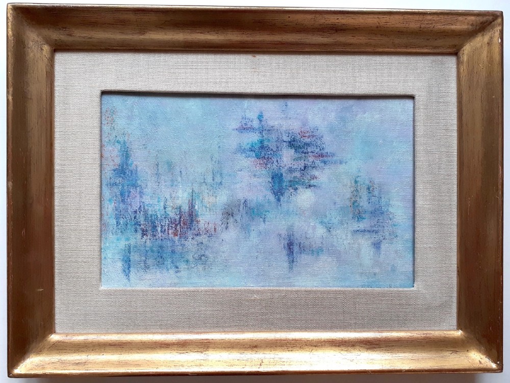 Blue Abstract Modernist Composition, circa 1960  Franco Mexican Woman artist oil on board View VI