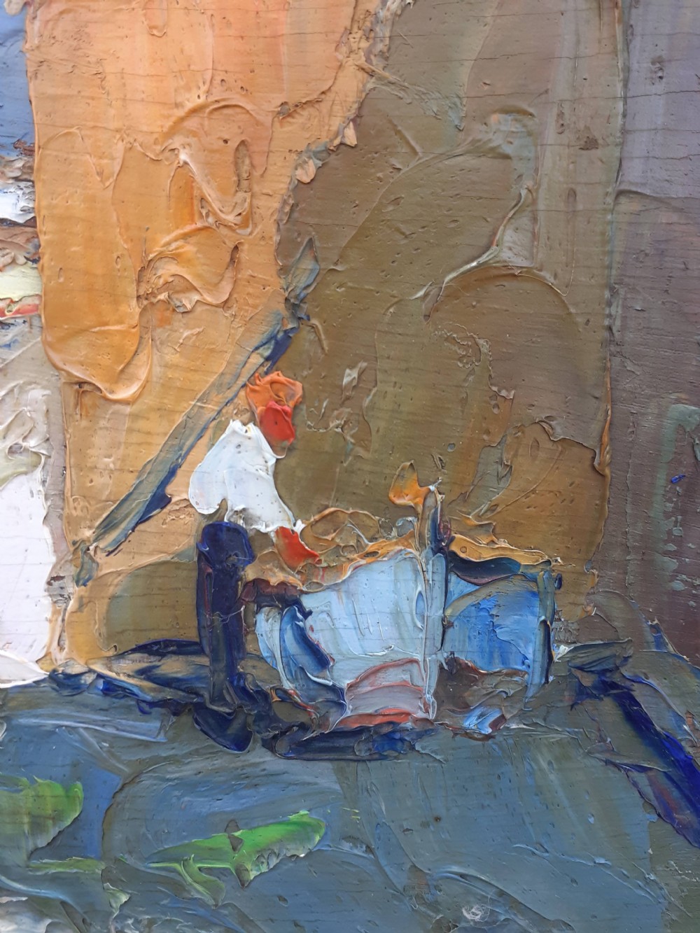 Figures in a Cote d'Azur fishing village, Provence, the South of France ca 1930 mediterranean landscape oil on board View VII