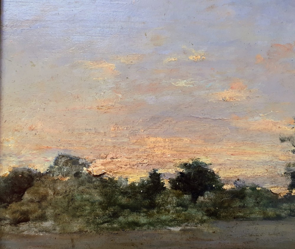 French Symbolist landscape with figures, evening light 1907, oil on panel View IV