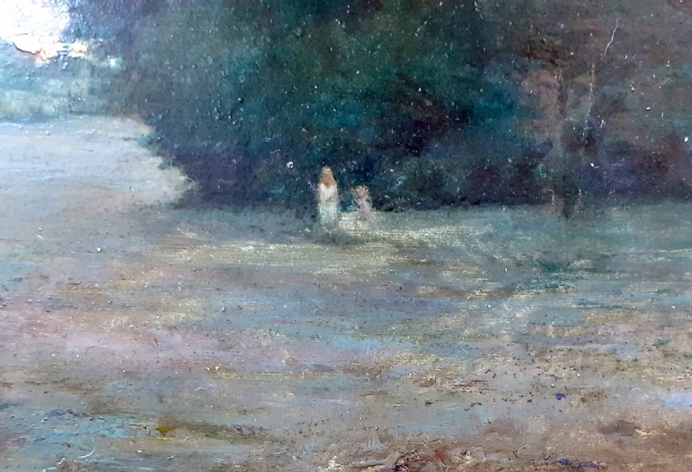 French Symbolist landscape with figures, evening light 1907, oil on panel View VI